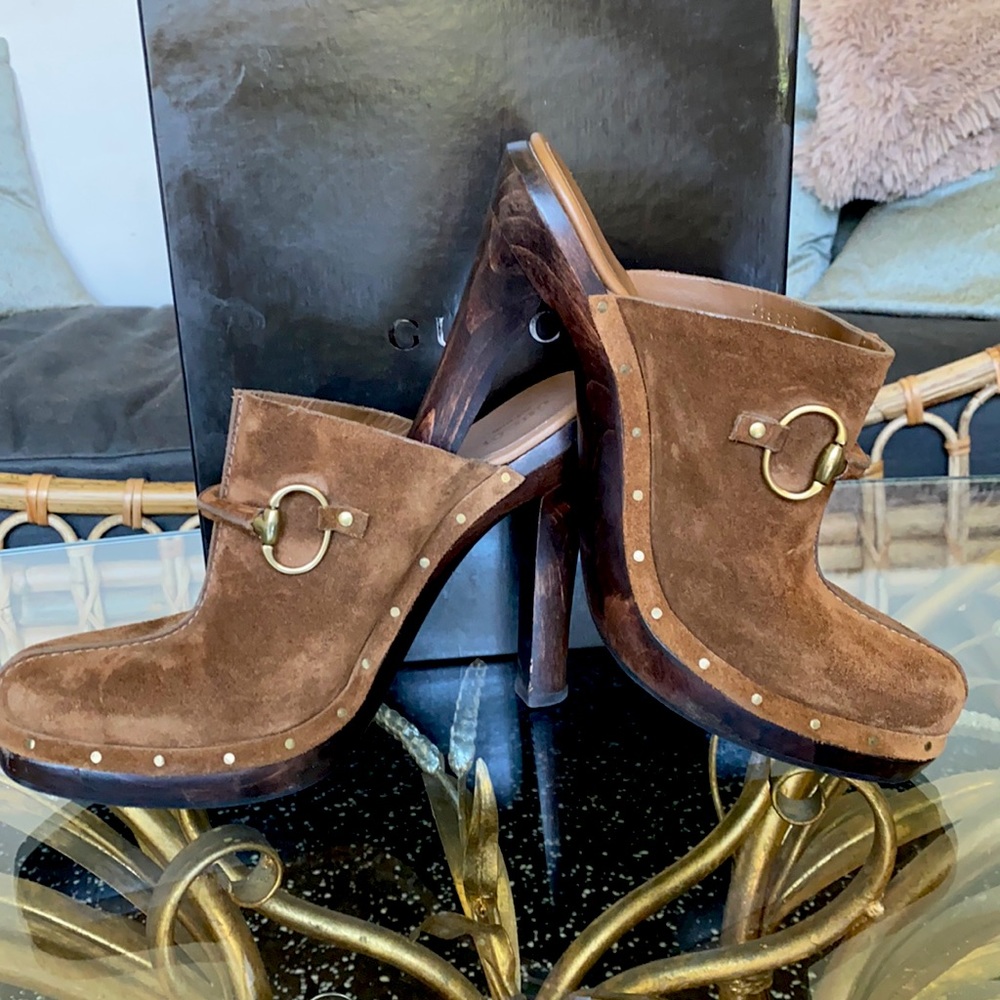 Vintage Gucci Suede Platform Clogs